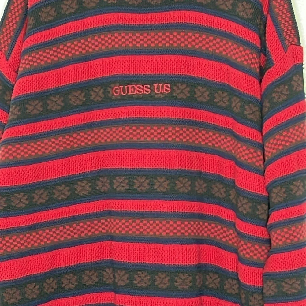 Vintage Men's Guess U.S. 100% Cotton Knit Crew Neck Y2K Sweater Size Medium